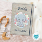 Preview: U-Heft Hülle beige meliert Designbeispiel Elefant Mädchen mit Sternen